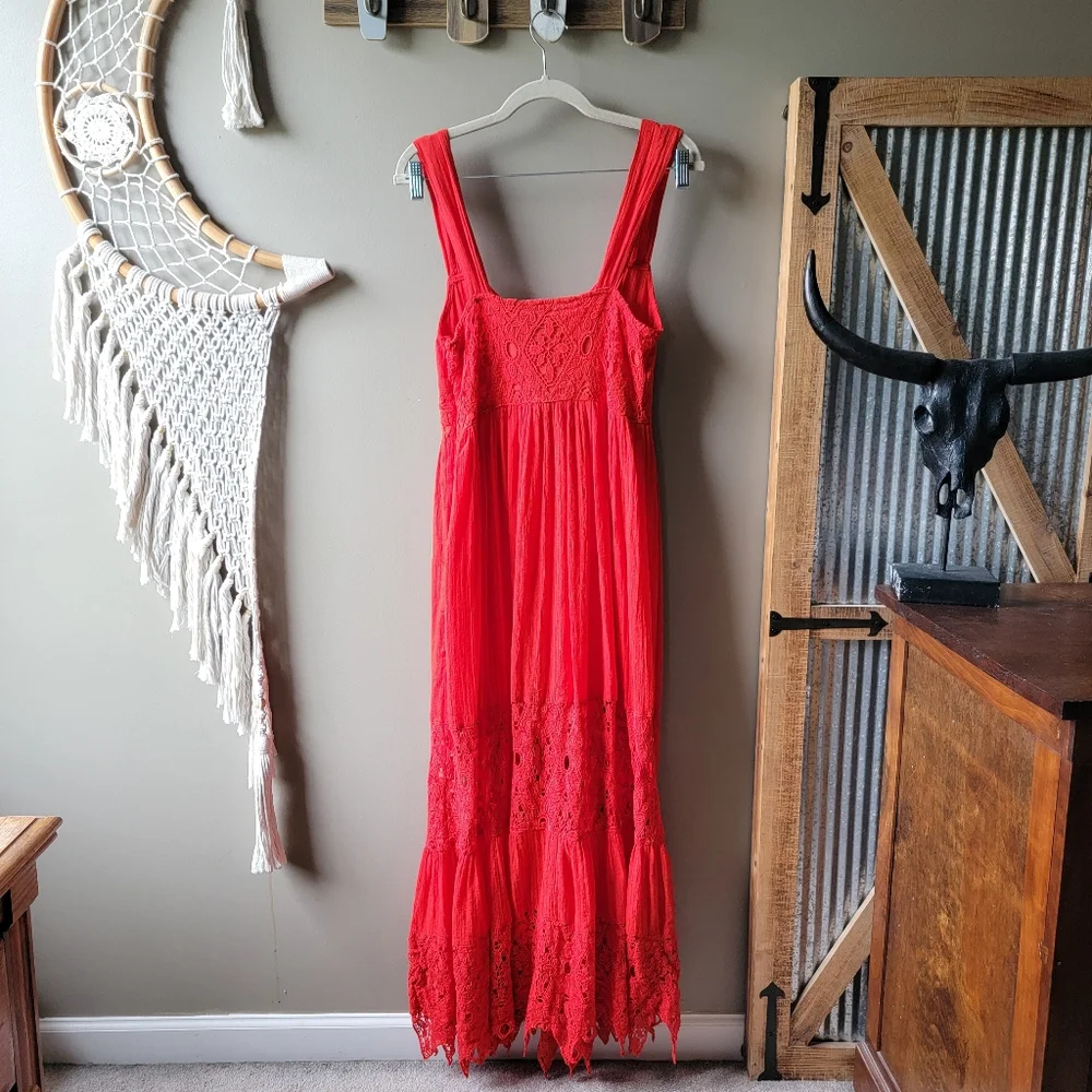 Free People Red Lace Maxi Dress